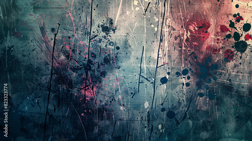 A grunge background with splatters, scratches, and smudges, creating a chaotic and intense visual effect photo