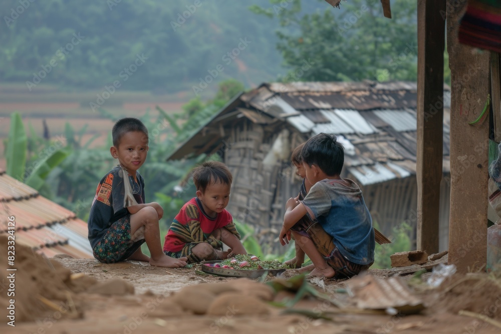 Unidentified Thai children playing in the village Unidentified Thai children playing in the village