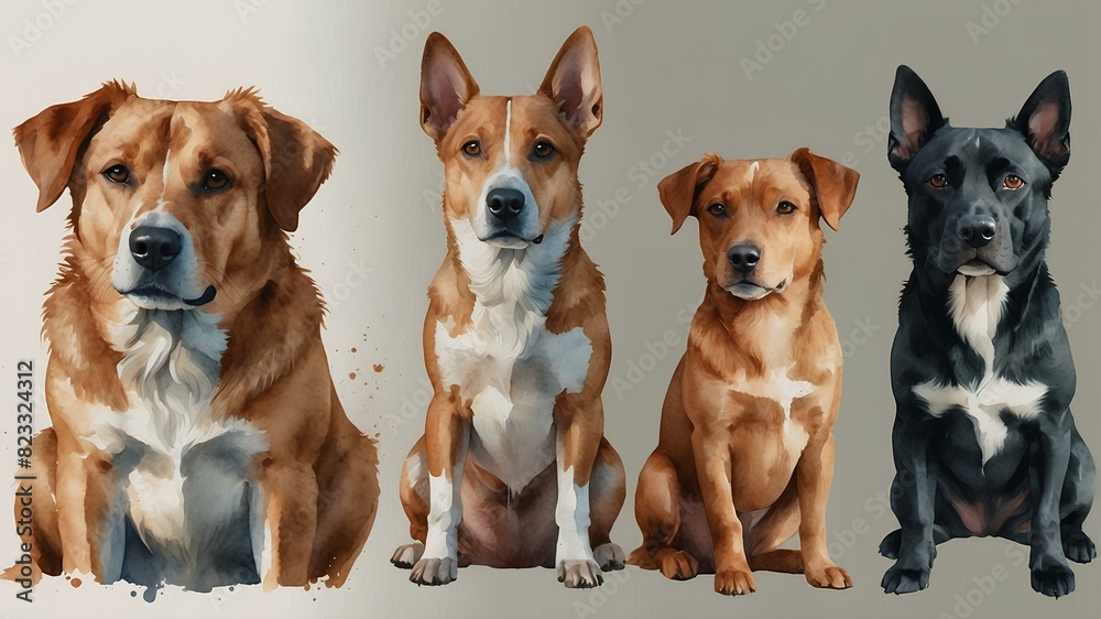 Four Dogs Portrait with Colorful Background