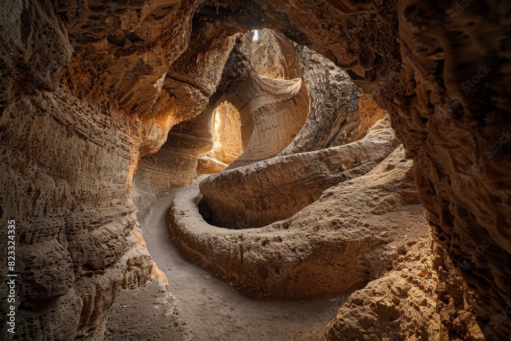 Obraz premium Mysterious and atmospheric cave with stunning natural light illuminating the interior