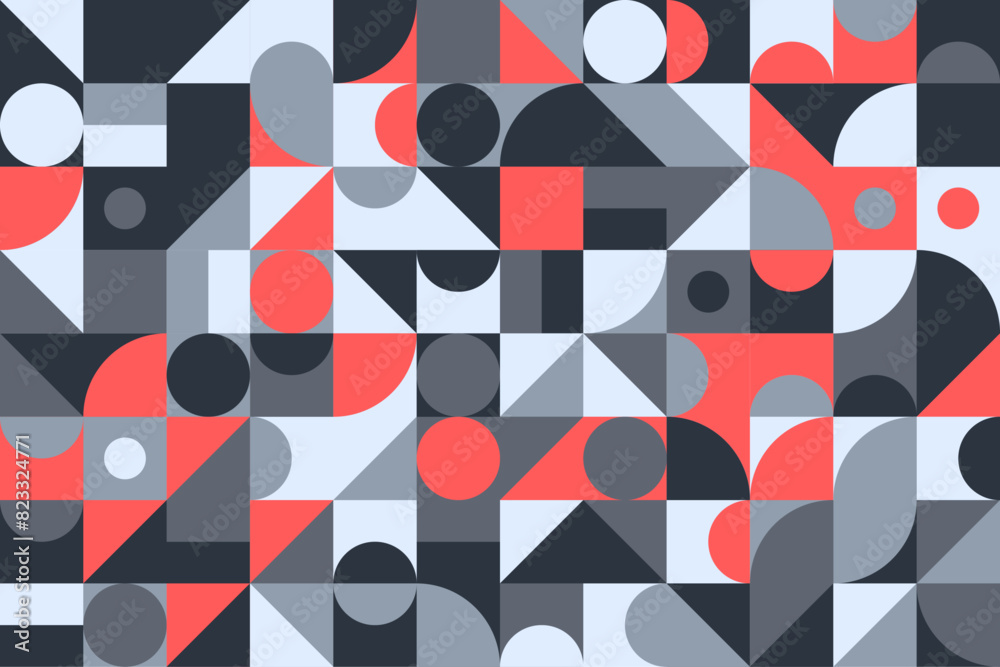 Dynamic geometric design with a striking combination of red, grey, black, and white elements Dynamic geometric design with a striking combination of red, grey, black, and white elements