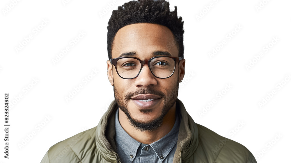 Portait of smiling african american man on transparent background.
