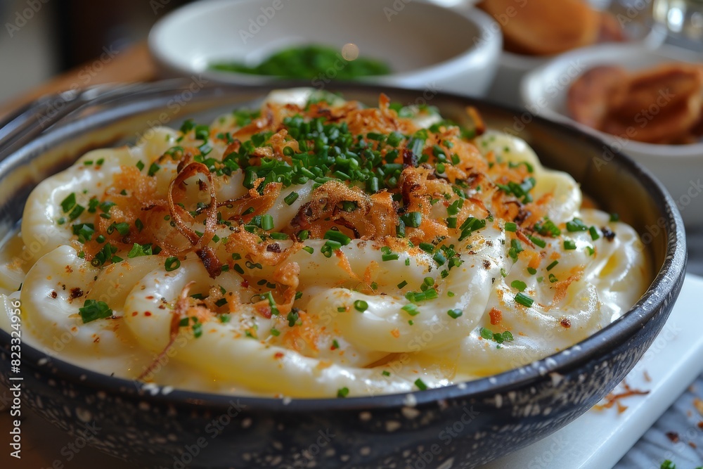 Spätzle - Soft egg noodles topped with cheese and crispy onions. Spätzle - Soft egg noodles topped with cheese and crispy onions.