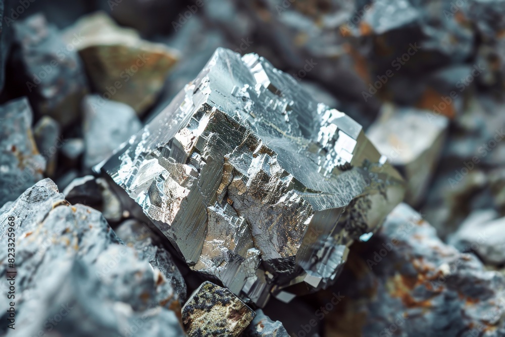 This image highlights the geometric shapes and reflective surface of a crystal mineral, displaying its unique and natural geometric beauty This image highlights the geometric shapes and reflective surface of a crystal mineral, displaying its unique and natural geometric beauty