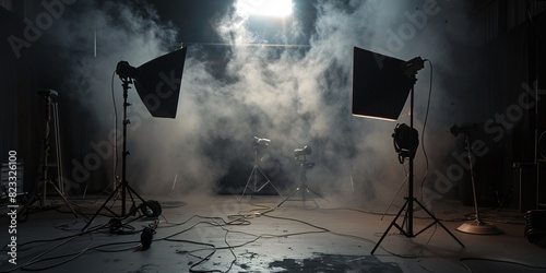 The dark backdrop, haze, production space, and neutral backdrop.