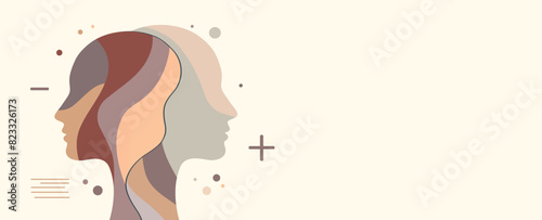 Metaphor bipolar disorder mind mental. Double face. Mood disorder concept. Bipolar disease. Split personality. 2 Head silhouette.Psychology. Mental health. Psychiatry. OurMindMatter