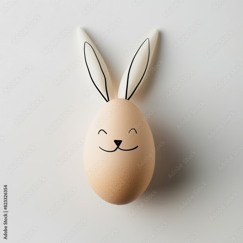 Obraz premium Easter Egg with Bunny Ears and Drawn Face on White Background for Holiday and Craft Themes
