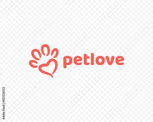 Heart shaped paw print vector logo design
