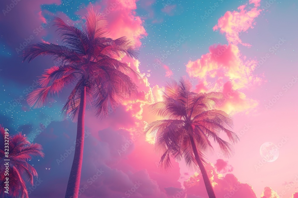 Sunset Beaches in Retrowave Warm Colors
