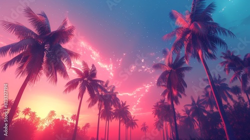 Sunset Beaches in Retrowave Warm Colors 