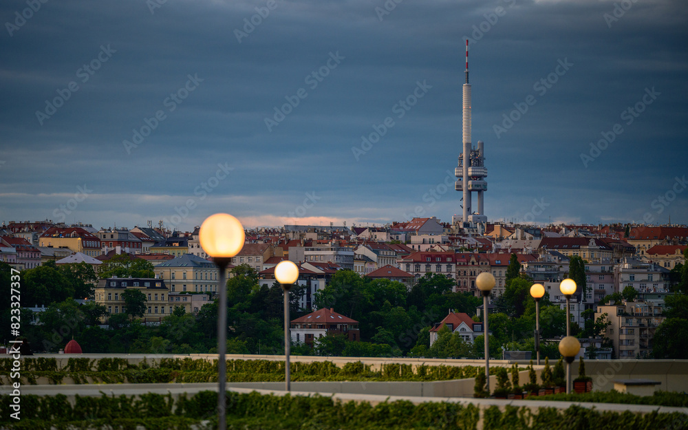 Fototapeta premium Prague Panorama from Vyšehrad: Rooftops and Žižkov Tower