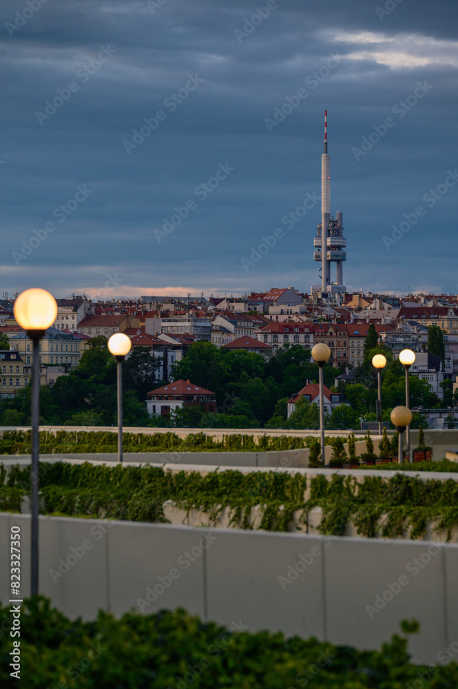 Fototapeta premium Prague Panorama from Vyšehrad: Rooftops and Žižkov Tower