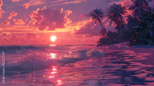 Sunset Beaches in Retrowave Warm Colors