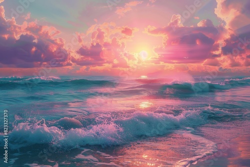 Sunset Beaches in Retrowave Warm Colors