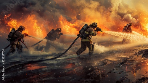 Firefighters risk their lives to put out raging inferno.