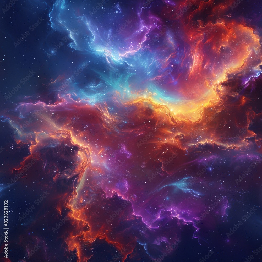 Naklejka premium Space Nebulae Forming Cosmic Clouds in Retrowave Colors