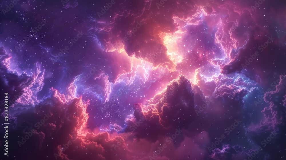 Space Nebulae Forming Cosmic Clouds in Retrowave Colors


