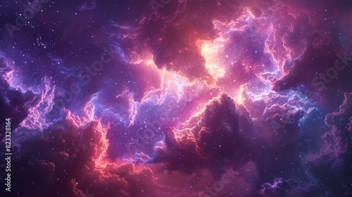 Space Nebulae Forming Cosmic Clouds in Retrowave Colors  
