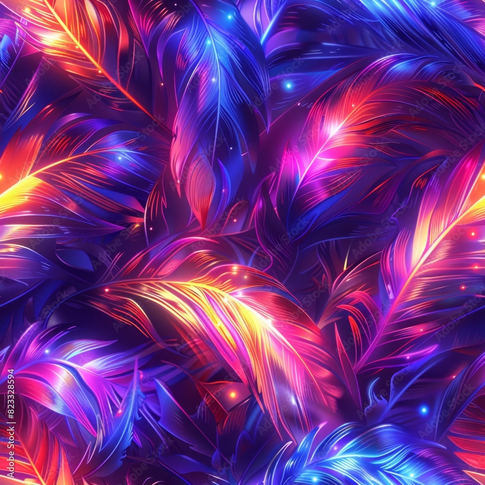 Seamless Pattern of Neon Feathers in Retrowave Colors
Seamless Pattern of Neon Feathers in Retrowave Colors