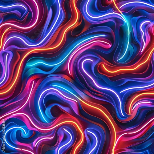 Seamless Pattern of Neon Abstract Art in Retrowave Colors