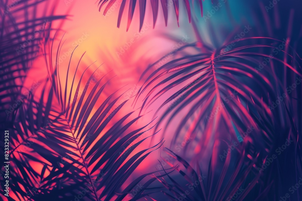 Retro Palm Leaves in Retrowave Pastel Colors on Tropical Beach
Retro Palm Leaves in Retrowave Pastel Colors on Tropical Beach