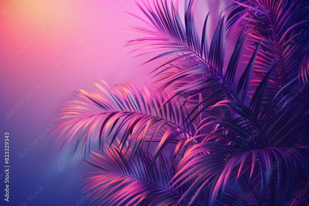 Retro Palm Leaves in Retrowave Pastel Colors on Tropical Beach
Retro Palm Leaves in Retrowave Pastel Colors on Tropical Beach