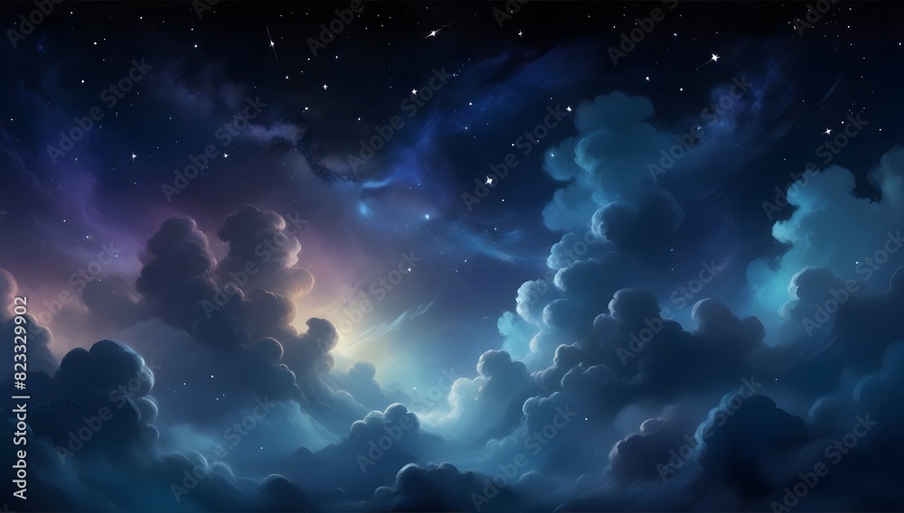 A serene, cloudless night sky filled with countless twinkling stars and a bright moon. Concept of a starry night A serene, cloudless night sky filled with countless twinkling stars and a bright moon. Concept of a starry night