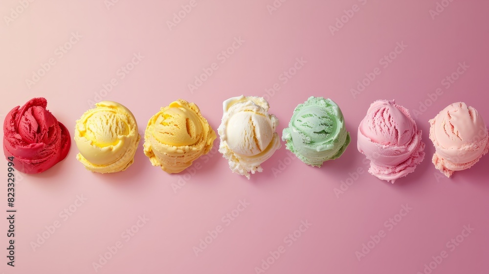 Summertime display of creamy Italian gelato in a variety of colorful flavors isolated on a gradient background Summertime display of creamy Italian gelato in a variety of colorful flavors isolated on a gradient background