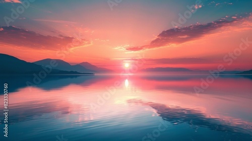 A serene photo of a sunrise over a calm lake, representing new beginnings and hope.