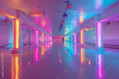 Retro Roller Rinks in Retrowave Pastel Colors Under Disco Lights

