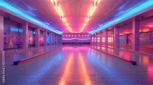 Retro Roller Rinks in Retrowave Pastel Colors Under Disco Lights

