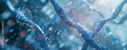 Genetic research, DNA strand model, advanced lab, bright and futuristic 