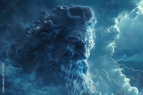 Zeus in Thunderous Moment Atop Mount Olympus

 photo