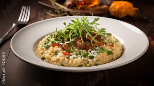 Appetizing bowl filled with mouthwatering risotto
