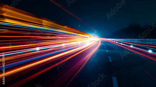 The abstract art piece featured a blend of long exposure and dynamic speed light trails, Rush of Twilight: Streaks of Speed. Speed light trails, Colorful glowing swirls, abstract long exposure dynamic © Saba