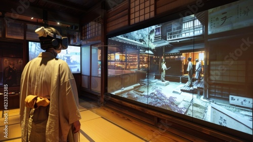 A virtual reality tour of ancient Japan with the user being transported to a traditional teahouse and witnessing a samurai duel. photo