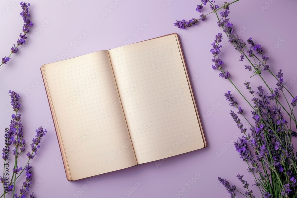 Open Notebook with Lavender - Creative Writing Inspiration Open Notebook with Lavender - Creative Writing Inspiration