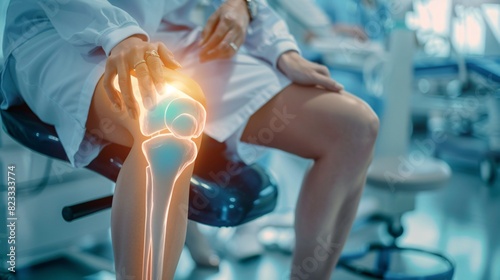 A woman with muscle strain and a sports injury seeks therapy from a physiotherapist for her joint pain and osteoporosis, following an accident.
