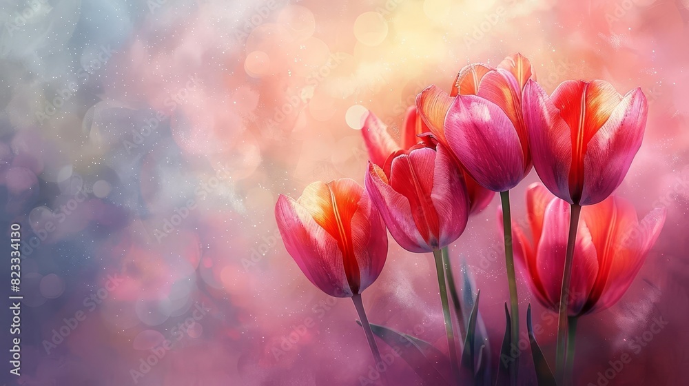 Colorful tulip flowers background Abstract floral art with pastel colors