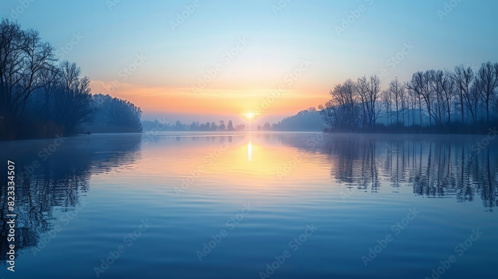 A serene photo of a sunrise over a calm lake, representing new beginnings and hope. A serene photo of a sunrise over a calm lake, representing new beginnings and hope.