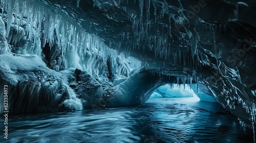 Enchanting ice formations in Iceland's Jokursalon glacier lagoon, created by nature and accessible only in the winter. photo