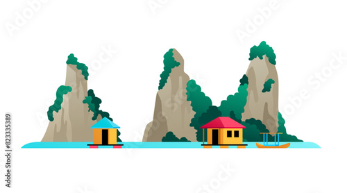 Marble mountains - modern flat design style single isolated image. Neat detailed illustration of one of the most famous sights of central Vietnam in Da Nang. Summer, nature and vacation in asia idea