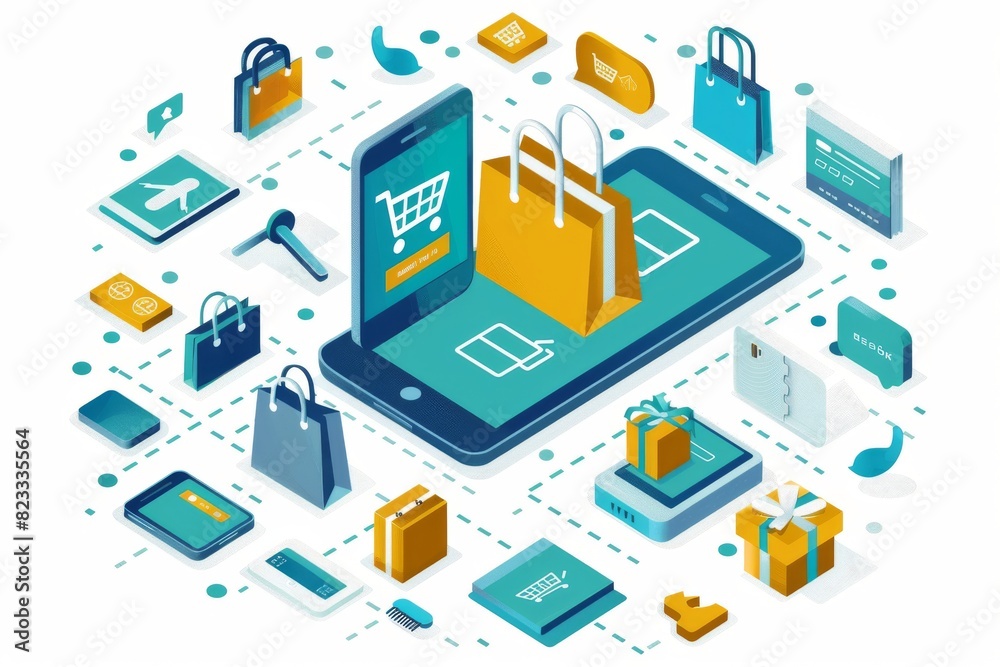 Mobile ecommerce platform with secure transactions and encrypted data protection, showcasing modern digital shopping and technology on mobile devices