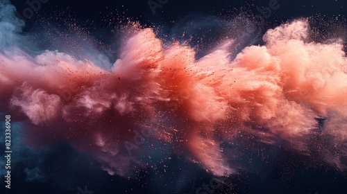 Vivid  dynamic image of a colorful explosion of powder  creating a cloud-like effect against a dark background