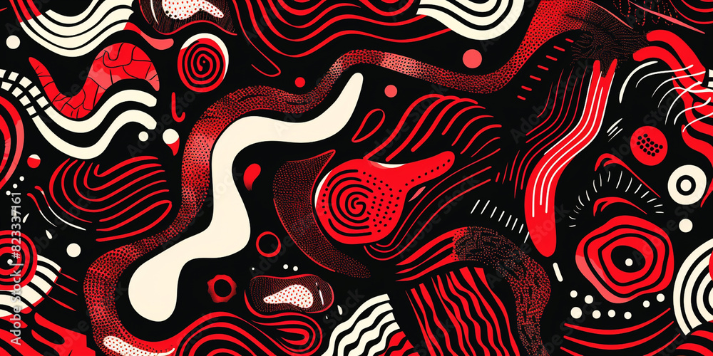 A close up of a red and black abstract painting with a black background A close up of a red and black abstract painting with a black background