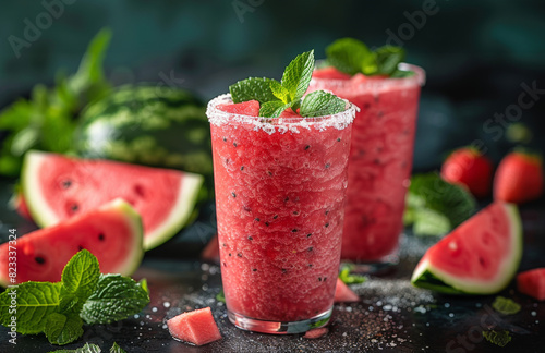 healthy refreshing beverage, fresh watermelon smoothie in a chilled glass a deliciously healthy fruit treat perfect for any time of day