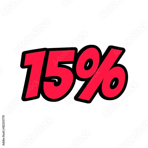 Discount offer price tag, advertising campaign symbol in retail, sales promo marketing, 15% discount sticker. advertisement with isolated white background