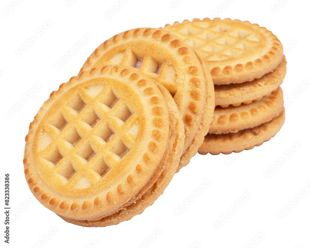 Tasty sandwich cookies with cream isolated on white Tasty sandwich cookies with cream isolated on white