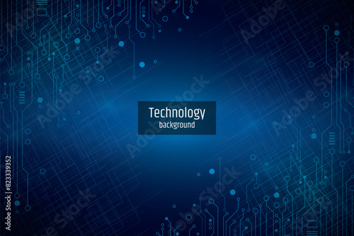 Abstract global sci fi concept. Digital internet communication on blue background. Wide Cyber security internet and networking concept. Hi-tech vector illustration with various technology elements photo