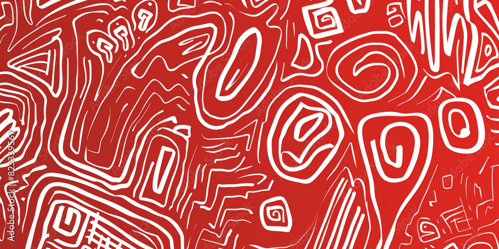 A close up of a red and white abstract design on a piece of fabric with red background A close up of a red and white abstract design on a piece of fabric with red background